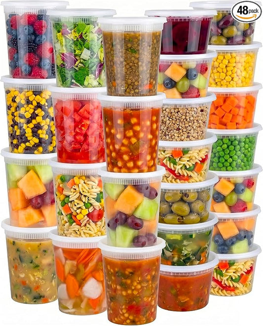 48 Sets Plastic Deli Containers with Lids - 16oz Pint & 32oz Quart | Leak Proof, Microwaveable, Dishwasher & Freezer Safe - Plastic Food Storage, Meal Prep, Restaurant & Soup Containers by JoyServe