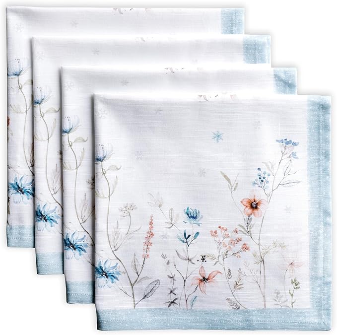 Maison d' Hermine Cloth Napkins Set of 4 Reusable 100% Cotton (20" x 20") | Everyday Square Napkins Cloth Washable Dinner Wedding Restaurant Hotel Kitchen Thanksgiving Christmas - Ice Florals by MaisondHermine