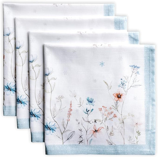 Maison d' Hermine Cloth Napkins Set of 4 Reusable 100% Cotton (20" x 20") | Everyday Square Napkins Cloth Washable Dinner Wedding Restaurant Hotel Kitchen Thanksgiving Christmas - Ice Florals by MaisondHermine