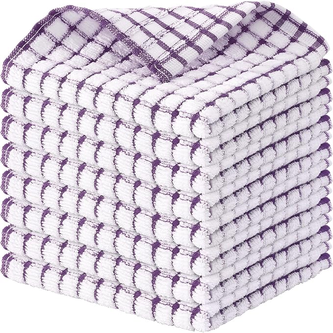 Kitinjoy Cotton 8 Pack Terry Kitchen Dish Cloths, Purple | 12 x 12 Inches Super Soft and Absorbent Dish Rags, Quick Drying Dish towels for Washing Dishes by Kitinjoy