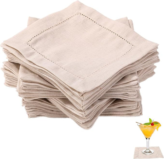 50pcs Beige Linen Cocktail Napkins, 6x6 Inch Reusable Cloth Napkins Washable for Drink Dinner Wedding Birthday Baby Shower Party Table Home Bar Supplies (Linen) by Unknown