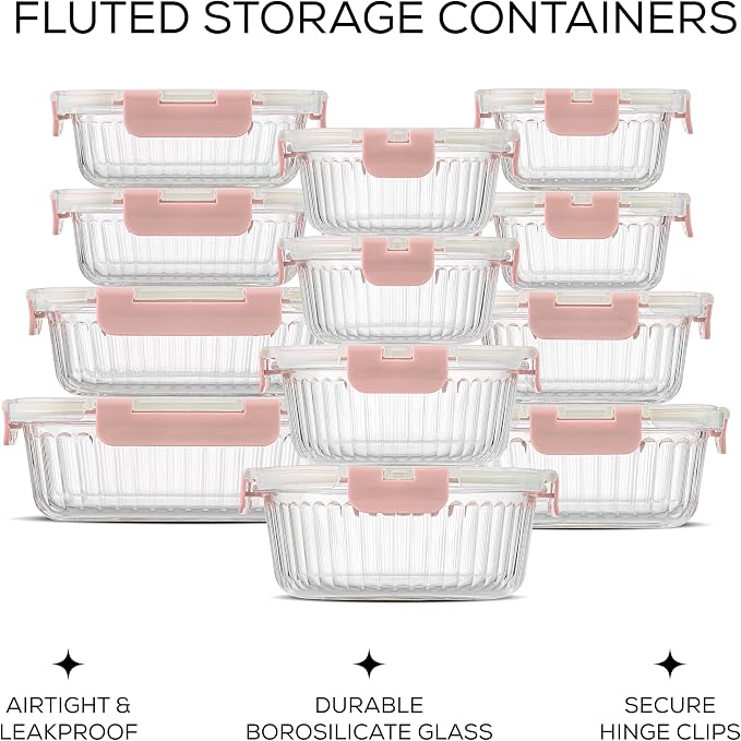 JoyJolt 24pc Borosilicate Glass Storage Containers with Lids | 12 Airtight/Freezer Safe Food Storage Containers for Pantry and Kitchen | Meal Prep Container for Lunch | Glass Tupperware Set - Image 2