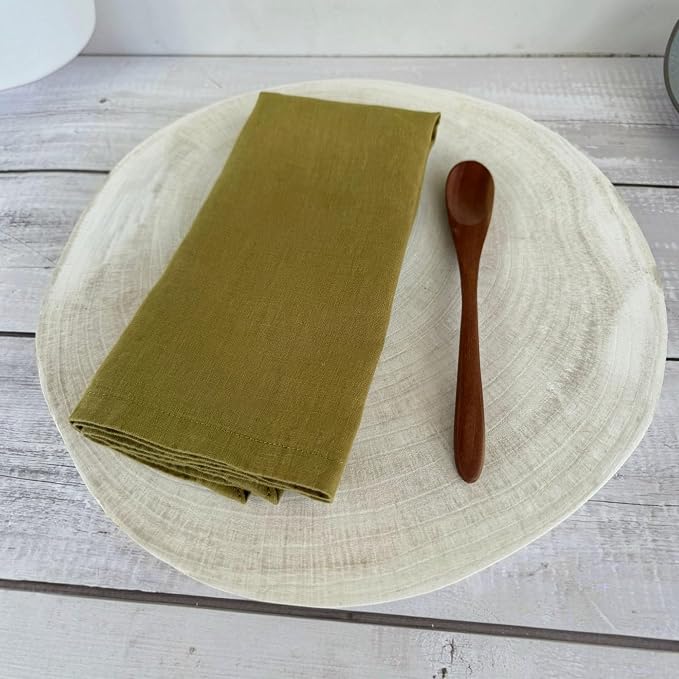 Linen Napkins –100% French Flax – Stonewashed Pure Linen Cloth Napkins - Size 18 Inch x 18 Inch – Set of 4 (Olive Green) - Image 5