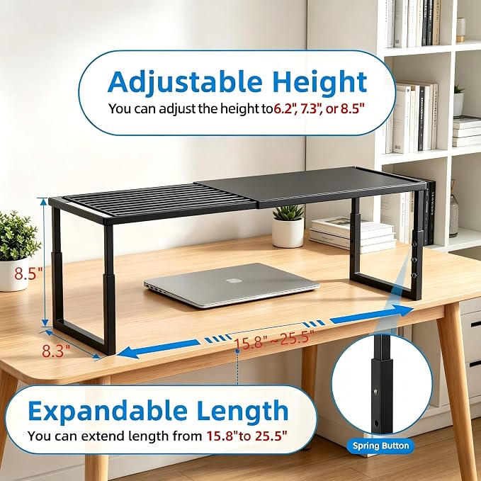 Cabinet Shelves, 2 Pack Stackable Shelves for Pantry Storage | Expandable & Height Adjustable Cabinet Organizer Shelf | Metal Shelf Organizer | Black Spice Rack for Pantry Storage - Image 4