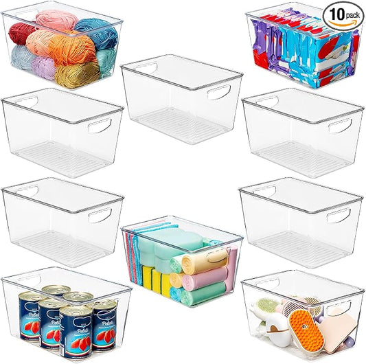 theaoo Large Clear Storage Bins with Lids, Stackable Containers, 10 Pack | Pantry Organization And Storage For Kitchen, Fridge, Garage And Cabinets. Clear Design Keeps Items Organized by theaoo