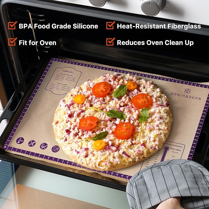 DANIA & DEAN 36"x24" Extra Thick Silicone Baking Mat for Pastry and Bread | Non-Slip & Non-Stick Mat with Measurements, for Pizza, Pie Crust, Dough Rolling, Pasta & Sourdough, Reusable Counter Sheet - Image 3