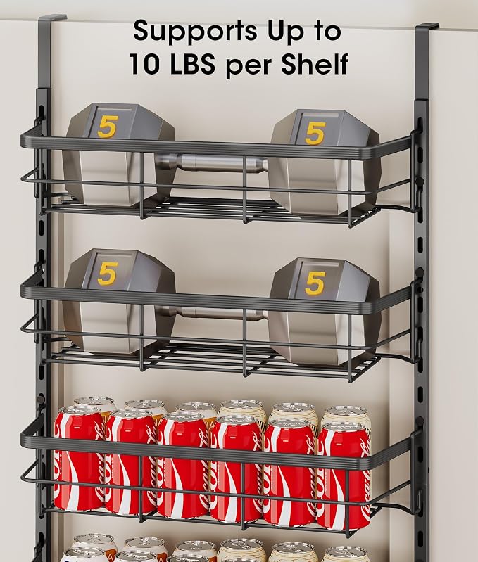 Apinol Over The Door Pantry Organizer, 8 Tier Adjustable Pantry Door Organization and Storage, Door Mounted Spice Organizer with Hooks for Pantry Kitchen Essentials, Black - Image 4