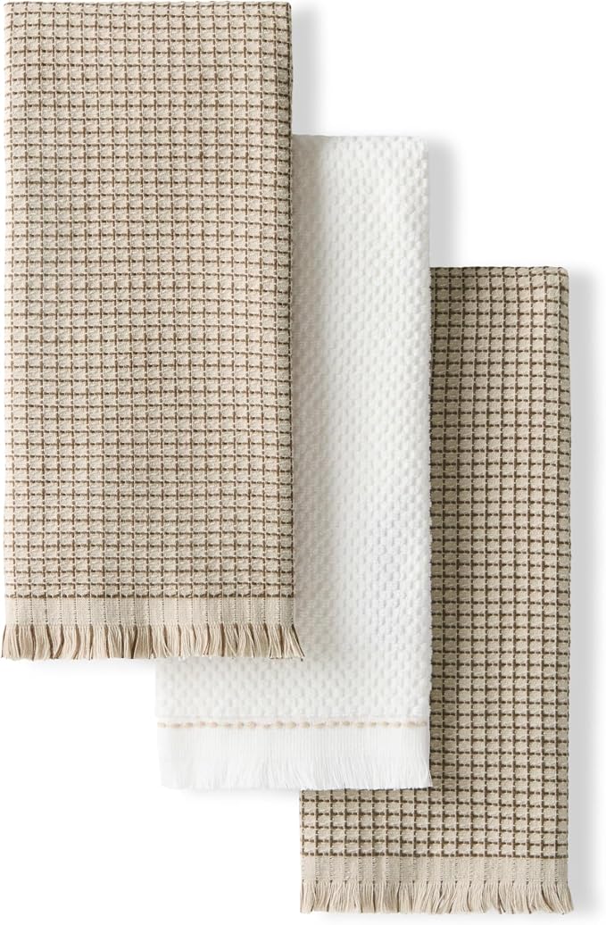 KitchenAid Gourmet Series Gridlines Kitchen Towels 3-Pack Set, 100% Cotton Absorbent, Milkshake Tan, 18"x28" by KitchenAid