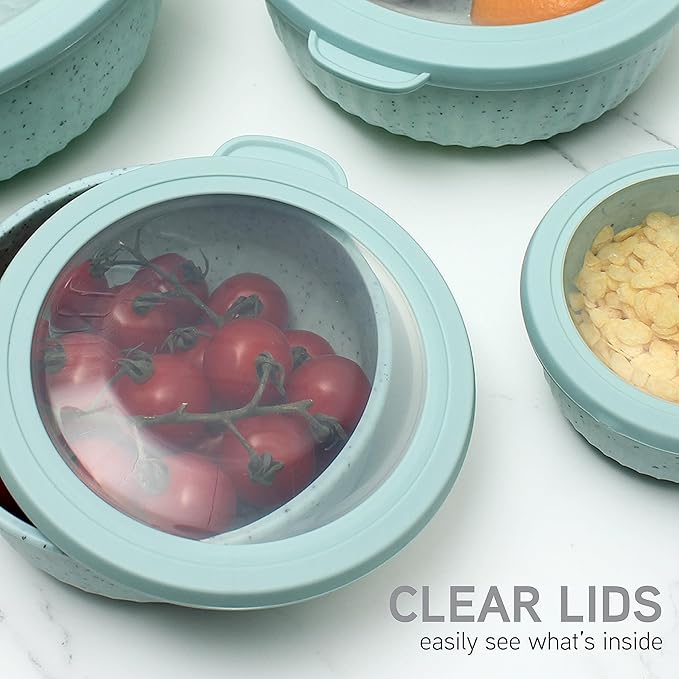 COOK WITH COLOR Prep Bowls with Lids- Wide and Deep Nesting Plastic Small Mixing Bowl Set with Lids, 8 Piece Set - Wide Bowls, Speckled Mint - Image 5