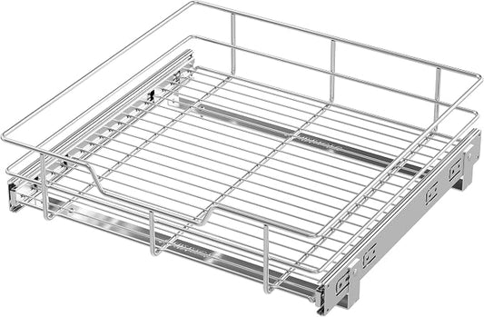 Pull Out Cabinet Organizer 18" W X 17" D, Chromed, Full Slide Out Drawers | For Kitchen Organizers and Storage, Pull Out Drawers For Cabinets Capacity Heavy Duty Caddy, Cabinet Shelves, Bathroom Pantry by STORKING