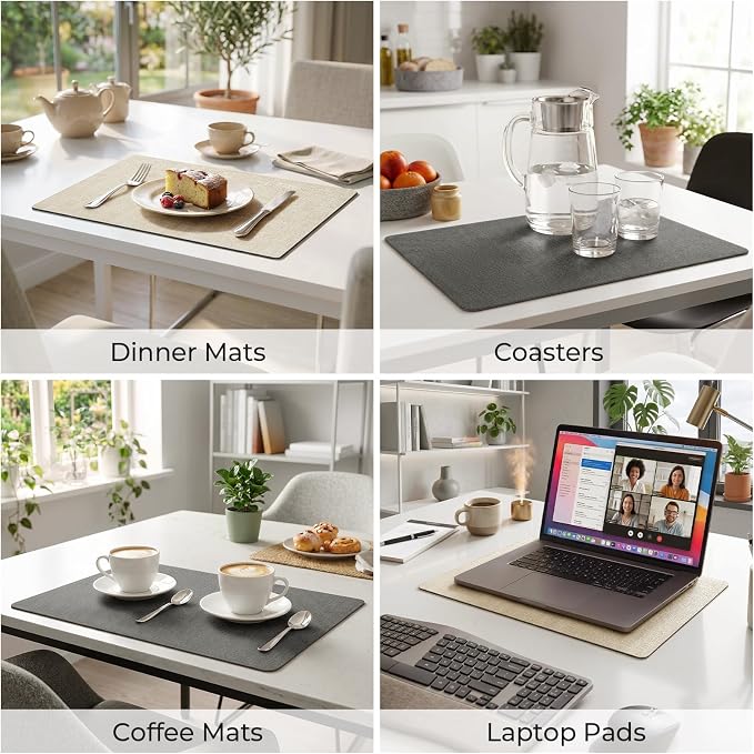 Romanstile Vinyl Placemats Set of 6, Reversible Faux Leather Heat Resistant Wipeable Table Mats, Waterproof Washable Non-Slip Table Placemats for Dining/Kitchen/Party/Outdoor (Grey Beige, 12" x 17") - Image 5