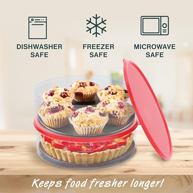 HOUZZKINGZ USA Pie Carrier Cake Storage Container with Lid | 10.5" Large Round Plastic Cupcake Cheesecake Muffin Flan Cookie Airtight Tortilla Holder | Pie Keeper Transport Container - Image 3