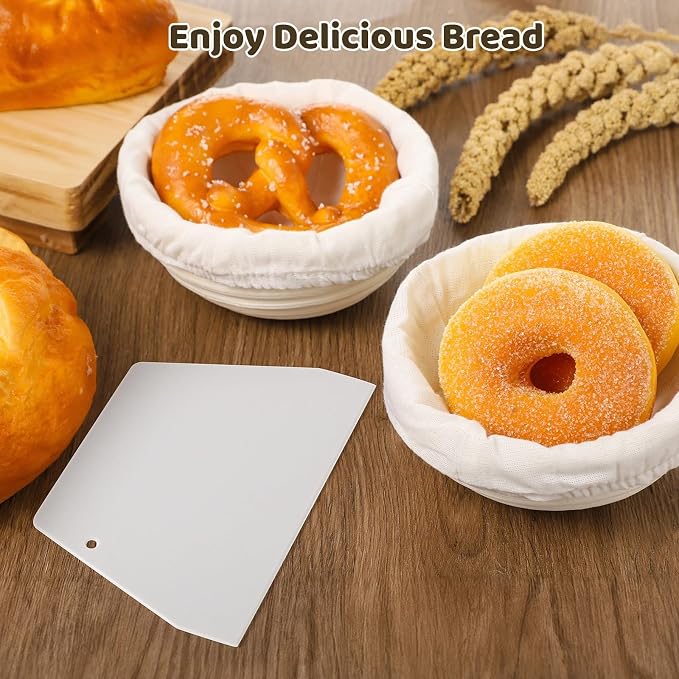 Mini Banneton Basket, Pack of 10 Proofing Basket, Banneton Bread Proofing Basket, Mini Sourdough Banneton Basket, Bakery Baking Bowls With Liners And Scrapers, Bread Baking Supplies - Image 5