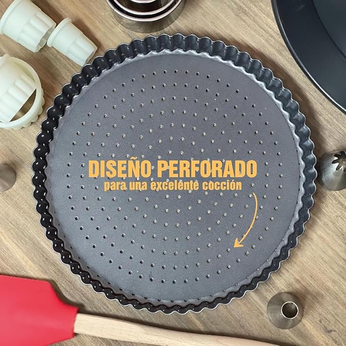 Set of 3 Deep Dish Pie Pan with Removable Bottom - Fluted Carbon Steel Tart Pan for Quiche Lorraine & Pies - Crispy Crust Baking Dish for Home Bakers - 7.87, 9.44 and 11 inches - Image 7