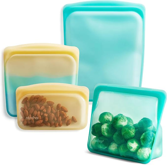 Stasher Reusable Silicone Food Storage Bags, 4-Pack, Endangered Seas | Food-Safe Silicone, Eco-Friendly, Reusable Freezer Bags, Microwave, Dishwasher, Oven, Snack Bags, Lunch Containers, Meal Prep by Stasher
