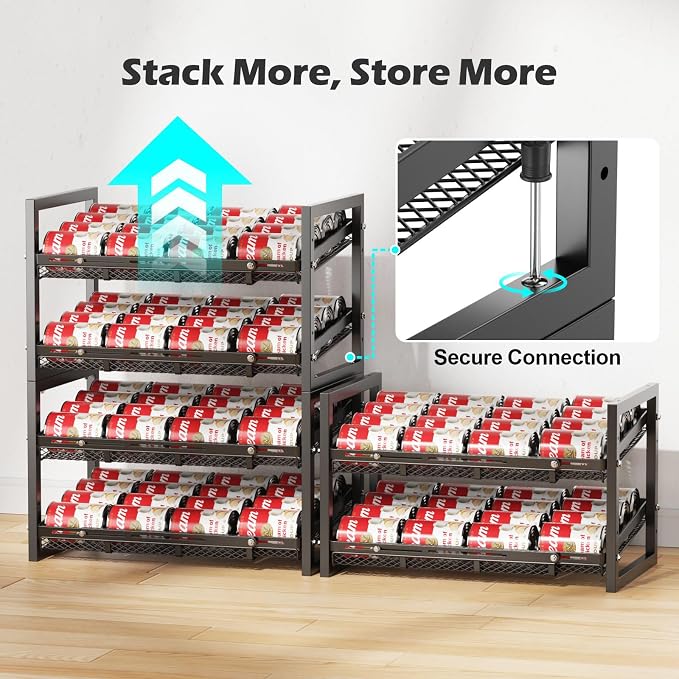 Can Organizer for Pantry - Expandable Width, Holds 48 Cans, Black | First-In First-Out Flow, Adjustable Width for Soda, Soup and Food Cans, For Pantry Shelf Storage and Easy Restocking - Image 7