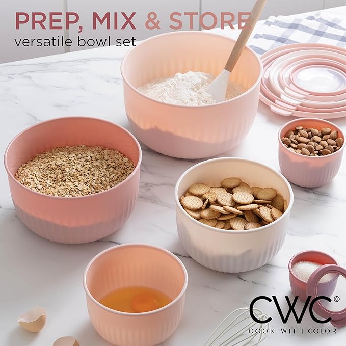 COOK WITH COLOR Prep Bowls with Lids- Wide and Deep Nesting Plastic Small Mixing Bowl Set with Lids, 12 Piece Set - Deep Bowls, Pink - Image 4