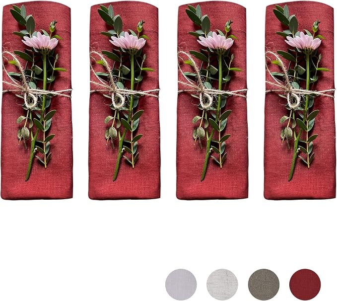 Handmade Organic Hemp Napkins – Set of 4, 18 x 18 Inches | Rustic Christmas Table Linens, Sustainable 3-Month Growth Hemp Cloth Napkins for Holiday Dining & Family Gatherings by KNOKNO