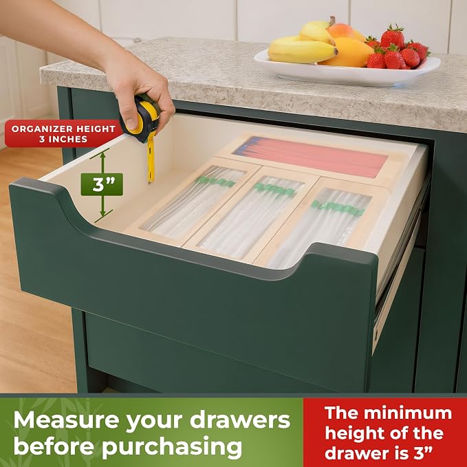 Bamboo Storage Bag Organizer for Drawer, 4 Blocks – Plastic Bag Organizer | Modular Kitchen Organization, Quick Refill – Fits Gallon, Quart, Sandwich & Snack Size Bags - Image 2