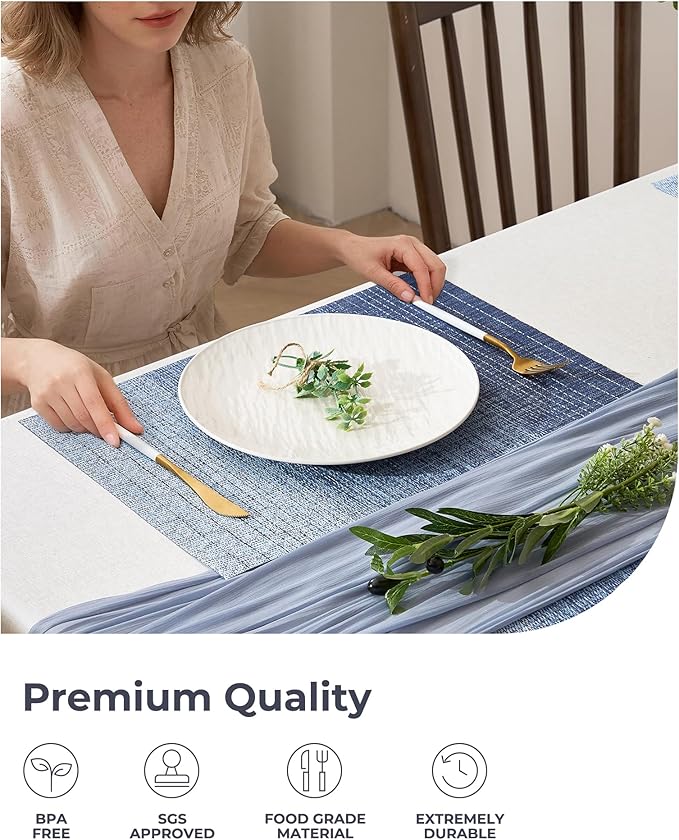 Leetaltree Gradient Blue Woven Placemats Set of 8 - Heat Resistant Non-Slip Place mats for Dining Table, Washable Durable PVC Vinyl Woven Table Mats(Gradient Blue, 8) - Image 6