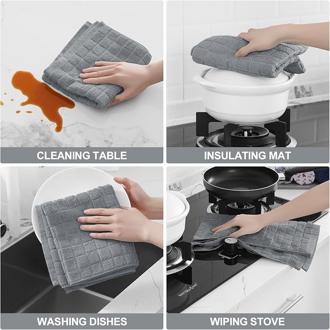 Homaxy Premium Ring Spun Cotton 390 GSM Kitchen Towels, 6 Pack, Grey | 16" x 28" Large Dish Towels, Super Absorbent Terry Hand Towels, Soft Tea Towels with Hanging Loops - Image 4
