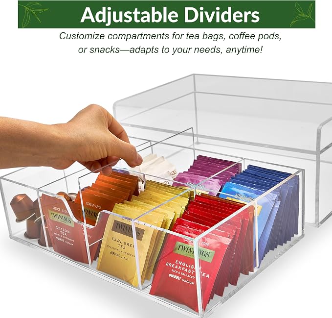 Heavy-Duty Acrylic Tea Station with 8-Compartment Drawer Organizer | Versatile Design: Features a smooth-sliding drawer with 8 compartments, plus a sturdy station top for coffee pods or mugs - Image 7