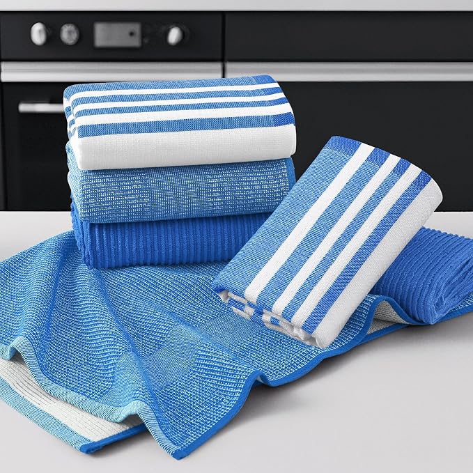 Homaxy Cotton 380 GSM Premium Kitchen Towels, 18"x 28", 6 Pack, Blueberry | Soft and Absorbent Terry Dish Towels, Multipurpose Tea Towel Set with Hanging Loop, 3 Styles Kitchen Hand Towels - Image 5