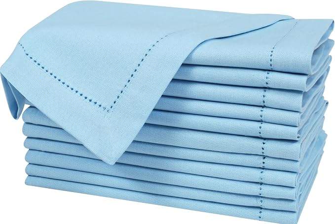 Bedding Craft Cloth Dinner Napkins Set of 12 – 18x18 Airy Blue Linen-Look Hemstitched – Soft Machine Washable Reusable Napkins for Weddings, Parties & Elegant Table Settings - Image 6