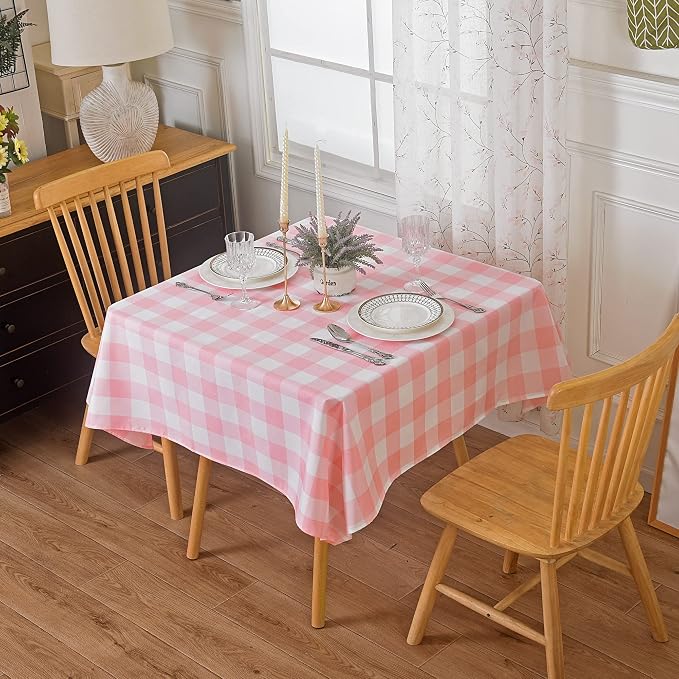 Cupuamon 2 Pack Waterproof Polyester Fabic Square Checkered Tablecloth，54x54 Outdoor Table Cloth，Oil Stain Prevention Table Cloth for Pinics and Parties（Pink and White） by Cupuamon