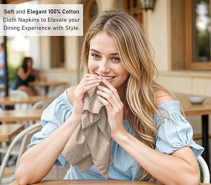 Ruvanti Cloth Napkins Set of 12, 18x18 Inches, 100% Cotton, Washable, Soft & Absorbent, Perfect for Wedding, Christmas, ‎Thanksgiving Dinners - Light Taupe - Image 6