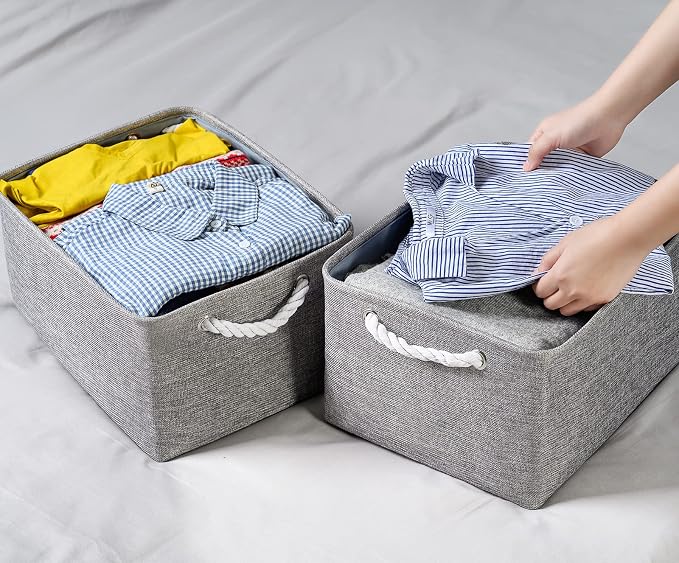 Large Storage Bins Basket, 2 Pack Grey Fabric Storage Cubes for Changing Table Nursery Livingroom Kidsroom Playroom Toy, Collapsible Storage Baskets for organizing Shelves Closet - Image 3