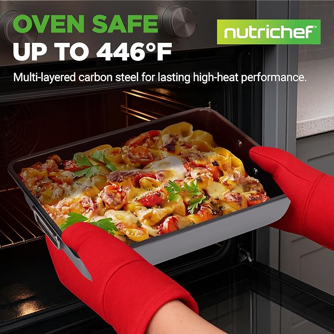 NutriChef 8-Piece Nonstick Stackable Bakeware Set – Non Toxic Carbon Steel Baking Trays W/Cookies Sheet Muffin, Loaf, Cake, Round & Square Pan – Easy To clean & Easy to Release, Oven Safe – Gray - Image 2