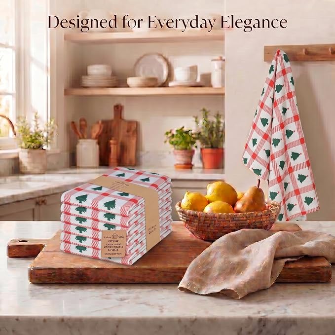 Urban Villa Kitchen Towel Cotton Dish Towel 20”x30” (Set of 6) Christmas Tree - Image 5