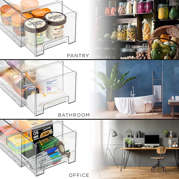 Sorbus Large Clear Storage Drawers (2 Pack) – Stackable Pull-Out Storage Bins with Handles, Slide Out Organizer Drawers for Pantry, Fridge, Kitchen – Stackable Acrylic Storage Bins - Image 5