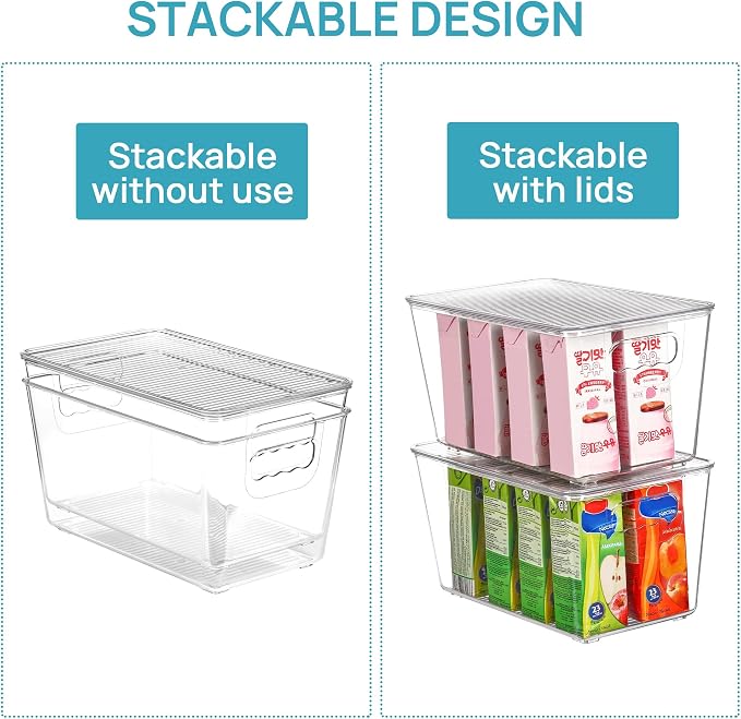 Vtopmart 1 Pack Clear Stackable Storage Bins with Lids, Medium | BPA-free Plastic, Organize Vertically, For Pantry Kitchen Fridge Cabinet Closet Bathroom, Built to Last, Easy to Move - Image 7
