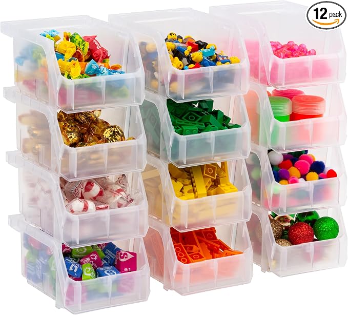 Plastic Containers for Organizing and Storage Bins for Drawers, Desks, Office Organization, and Garage, Stackable Bins, Extra-Small (3" x 5" x 4"), 12-Pack, Clear by Akro-Mils