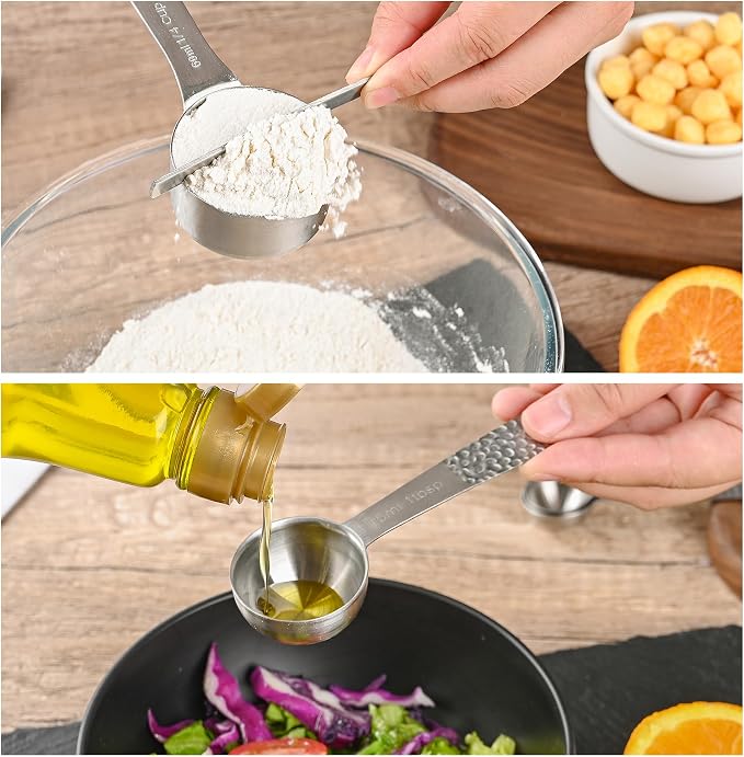 Measuring Cups and Spoons Set 19, Stainless Steel Measuring Cups and Spoons Set for Baking, Metric &US Metal Kitchen 8 Measuring Cup & 9 Measure Spoon & Equivalents & Leveler Set - Image 6