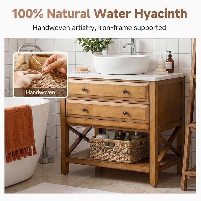 StorageWorks Large Wicker Baskets for Organizing, Hyacinth Basket, 1-Pack | Woven Storage Baskets Water Hyacinth Seagrass, Large Seagrass Basket, Wicker Baskets for Storage, Woven Basket for Storage - Image 5