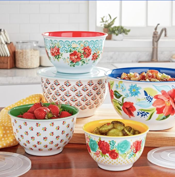 Pioneer Woman Floral Spring Bouquet Melamine Mixing Bowl Set, 10 Piece Set With Lids by Unknown
