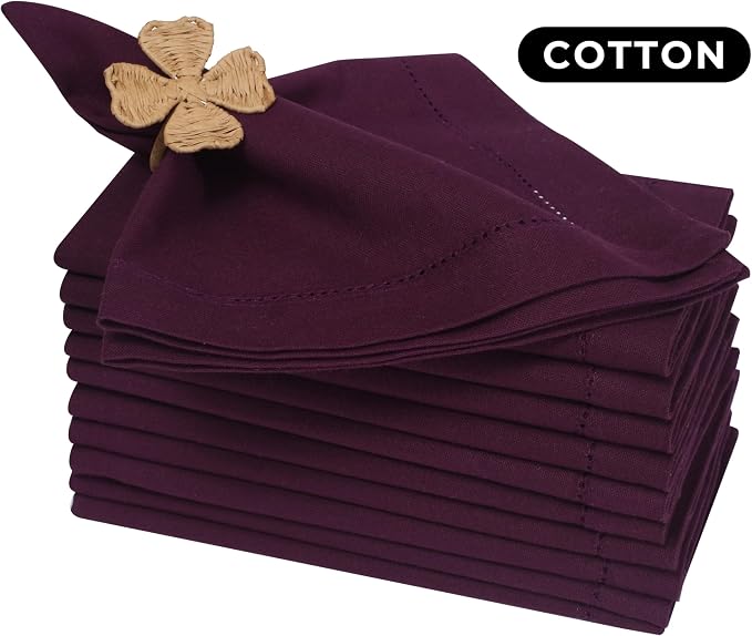 Bedding Craft Hemstitched Cotton Dinner Napkins Set of 12 – 18x18 Elegant Italian Plum – Machine Washable Soft Fabric Napkins for Weddings, Formal Dinners & Daily Dining - Image 4
