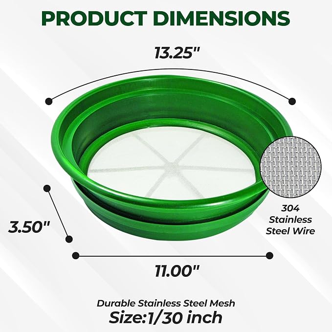 SE 13.25 Inch Wide Stackable Classifier Gold Prospecting Pan - 1/30 Inch Stainless Steel Mesh Sifting Pan, Green - Image 3