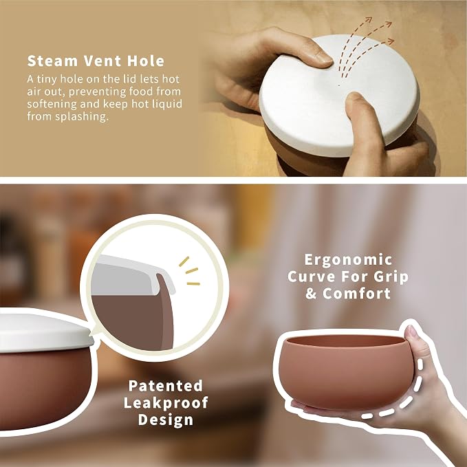 Silicone Bowl Set of 3 with Lids – Multi-Size, Leak-Proof, BPA-Free Food Storage Containers | Freezer, Microwave & Oven Safe | Ideal for Meal Prep & Leftovers (Chestnut Brown) - Image 4