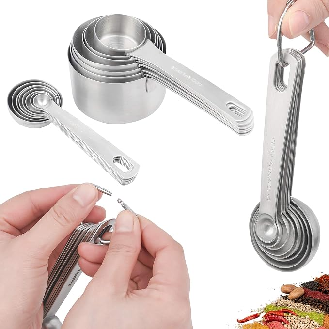 Measuring Cups and Spoons Set, 18/8 Metric & US Stainless Steel 8 Measuring Cups & 9 Spoons with 1 Leveler & 1 Measurement Conversion Chart for Baking & Kitchen - Image 4