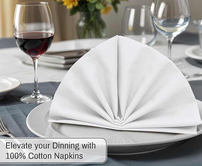 Ruvanti Cloth Napkins Set of 12, 18x18 Inches, 100% Cotton, Washable, Soft & Absorbent, Perfect for Wedding, Christmas, ‎Thanksgiving Dinners - White - Image 4