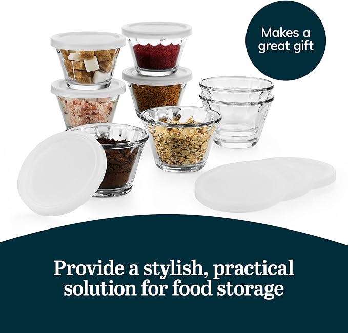 Libbey Baker’s Basics 8-Piece Cupcake Party Glass Baking Dish Set with Lids, Round Small Glass Bowls, Prep Bowls for Cupcakes, Mini Pot Pies, and More - Image 5