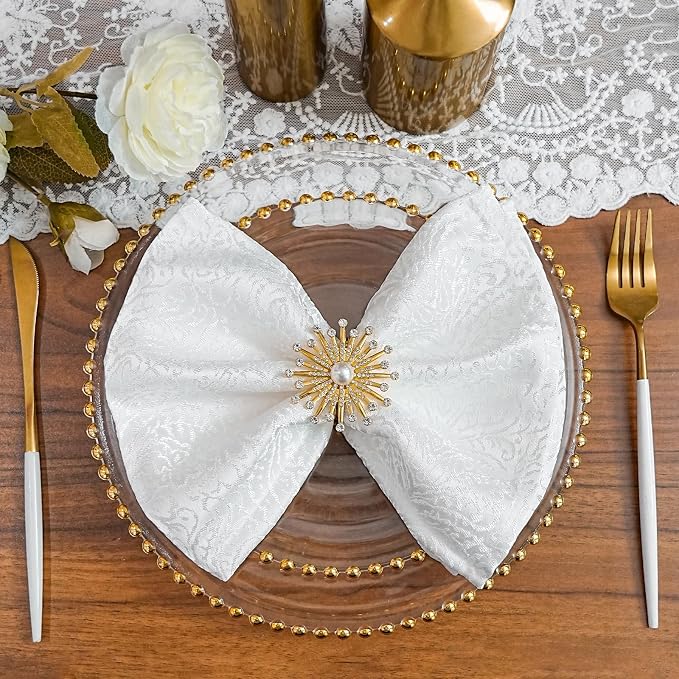 White Cloth Napkins Set of 12, 18x18 Inch Dinner Napkins | Reusable Washable Cotton Polyester Soft Luxury Elegant Fancy Jacquard Fabric Table Napkins - Image 2