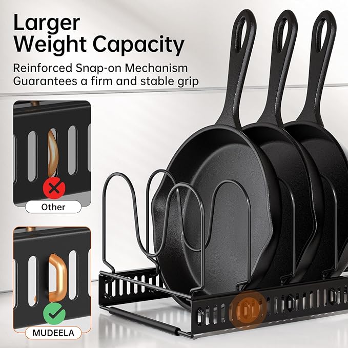 MUDEELA Expandable Pot Pan Lid Organizers inside Cabinet, 10 Divider 2-Pack | Expandable 11.8–22.9", 10 Adjustable Divider, Tool-Free Assembly, Non-Slip, Scratch-Proof, For Pan Lid Cutting Board Bakeware - Image 4