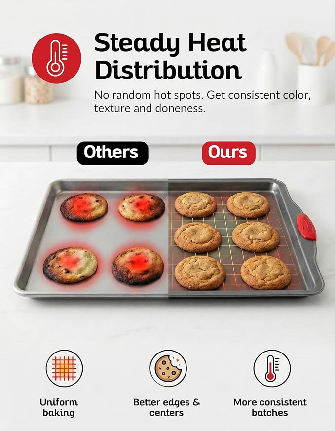 Nonstick Baking Sheet Pan Heavy-Gauge Carbon Steel, Warp, Dent, and Rust-Resistant Gourmet Rimmed Half Cookie Sheet Tray, Non-Toxic for Exceptional Baking Performance - 15x10 Inch - Image 4