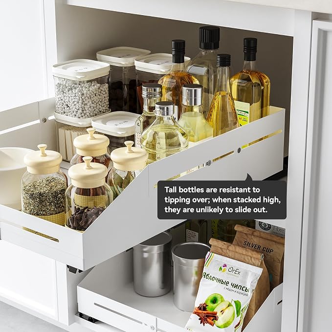 Pull Out Cabinet Organizer 12.5"-17.7"D&12.5"-21"W Raised Walls White | 5.5" Raised Side Walls Zero-Drill Adhesive Install 4-Way Expandable Design Triple-Rail Smooth Glide For Kitchen Cabinets - Image 3