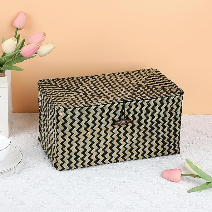 Hipiwe Wicker Shelf Baskets with Lid Seagrass Storage Baskets Handwoven Household Organizer Rectangular Woven Organizer Box for Storage Shelf Wardrobe,Medium - Image 4